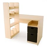 学習机 勉強机 2段チェスト オープンラック付き 本棚 可動棚 キッズデスク 幅111cm ナチュラル×ブラウン