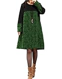 (THK) ナチュラル ボタニカル エバーグリーン レディース 森ガール 長袖 切り替え チュニック ワンピース ロング (XL)