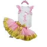 ベビー女の子1st誕生日Angel WingロンパースWide Brimmedスカートクラウンヘッドバンド カラー: ピンク
