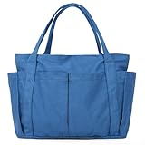 [imeetu] トートバッグ マザーズバッグ キャンバス トート レディース メンズ 肩掛けバッグ グローサリー 通学 帆布 大容量 多機能 無地 （Lサイズ カプリブルー）