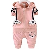 エフティーゾーン(Ftzone)2in1子供服ベビーの女の赤ちゃん男の赤ちゃんの柔らかい綿のパーカー上着+ロングパンツセット (18-24ヶ月, ピンク)