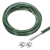 uxcell 33Ft(10M) ワイヤーロープ 304ステンレス鋼ケーブル 3/16" (5 mm) ビニールコーティング 2個 スクリューチャック付き ハンギング クローゼット リフティング 緑