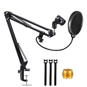 SUNOKY マイクスタンド 卓上 マイクアーム ポップガード コンデンサーマイク用 デスクアーム式 伸縮 変換アダプタ 高度/角度調節可能 生放送 宅録 実況 動画投稿 音声入力 カラオケに適し