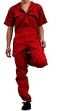 つなぎ メンズ おしゃれ 作業着 半袖 ツナギ 作業服 RED（赤） LL