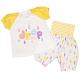 ベビーパジャマ[enfant pur]女の子|女児|子供用しずく|ドロップ柄半袖(パフスリーブ) パジャマ上下セット 95cm イエロー