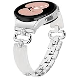 Miimall 対応 Galaxy Watch バンド Galaxyウオッチ 6 2023 44/40mm/Watch 6 Classic 47/43mm 2023/Watch 5 44/40mm 2022/Watch 5 Pro 45mm 2022/Watch 4 44/40mm 2022/Watch 4 Classic 46/42mm 2021交換バンド ステンレスバンド 通気防水 キラキラ 調整可能 軽量 女性向け ダイヤモンド付き ステンレス樹脂交換ベルト （シルバー)