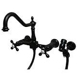 Elements of Design ES1245AXBS New Orleans 8" Center Wall Mount Kitchen Faucet with Brass Sprayer, 8-