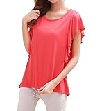 Spinas(スピナス) マタニティ 授乳服 カットソー 袖フリル バタフライスリーブ フェミニン 産後 兼用 春 夏 全3色 (グレー スイカレッド ワインレッド) (L, スイカレッド)