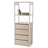 LOWYA （ロウヤ） 【選べる3Type】 収納 ラック 引出し 可動棚 リアル木目 ワードローブ 幅60cm Btype ホワイト/オーク おしゃれ