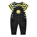 AMIGOYO　キッズ服 Tシャツ+サロペットパンツ ロングパンツ ストライプ 短袖シャツ セットアップ デニム サロペット 上着＋ズボンつり 丸首 赤ちゃん 新生児 出産祝い 男女兼用