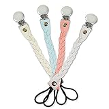 おしゃぶりホルダークリップ 安全で無毒なステンレスと純本革の製品 （4個入り） Leather Stainless Steel Pacifier Clips