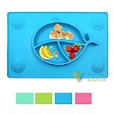 RayMoon　子供用　食事マット　シリコン製　可愛い　吸盤付き　感温スプーン無料　出産祝い　ブルー