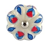Set of 2 Blue and Red Flower hand painted ceramic pumpkin knobs cabinet drawer handles pulls