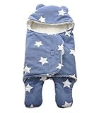 GJTr ベビー おくるみ ふわふわ クマさん 新生児 フリース 防寒 出産祝 ブルー 星 柄 A