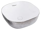 Whitehausコレクションwh71301-f21 Isabella Plusコレクション正方形上マウントBasin withエンボス加工の外部、滑らかな内部、とセンターDrain、ホワイト/シルバ