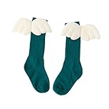 天使の羽付き ニーハイソックス ソックス 靴下 ベビー キッズ ガールズ 女の子 コットン 春秋 お出かけ 入学式 通学 無地 弾力 通気 お祝い プレゼント(1-6歳) (1-3歳, グリーン)