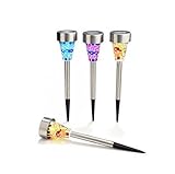 HYSUNG　ソーラー　LED　ガーデンライト　ステンドグラス風　太陽光自動点灯　自動消灯　省エネ　庭　玄関先　車道　歩道のライトアップ　防水　安全　3色 オレンジ、ブルー、パープル (6本セット)