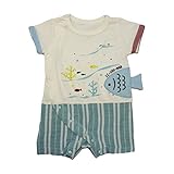 【SiShuNon/シシュノン】オサカナスイミングロンパース ベビー 魚 フィッシュ 飛び出し スイミング ストライプ 半袖ロンパース 70 15 ホワイト