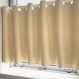 【Ezee】カフェカーテン 遮光1級 小窓 出窓 キッチン トイレ 目隠し 日よけ 紫外線対策 簡単取付 遮熱 断熱 保温 省エネ ウォッシャブル/ベージュ 幅100cmｘ丈45cm 上部穴あきタイプ