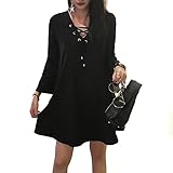 大きいサイズ レディース チュニックワンピ 黒 レースアップ Ｖネック LL 3L 4L 5L 6L (t1011） ブラック 5L