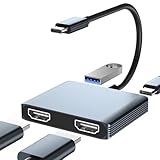 USB C HDMI 変換アダプター Aibilangose デュアル HDMI Type-C マルチディスプレイアダプタ 3画面 拡張/複製 【2つＨＤＭＩ+ＵＳB3.0+PD充電】ＵＳＢディスプレイアダプタ ＨＤＭＩ ハブ 拡張 ドッキングステーション hdmi 2つ MacBook/Surface Go/他のタイプC デバイス対応 シルバー