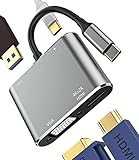 USB C ハブ ドッキングステーション(4in1)Hdmi+USB3.0+Type-C+VGA Hubたいぷc急速充電器マウスキーボードカメラアダプタ 同時きゅうそく充電タイプc Hdmi変換アダプタThunderboltポートOTGケーブルコネクタ適用Samsung LG Huawei Apple iPhone15 Pro Max Plus Ipad Pro Air Mini