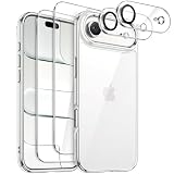 JETech 5 in 1 iPhone Air用 ケース 2枚強化ガラスフィルム+2枚カメラレンズフィルム付き 黄ばまない 耐衝撃バンパースマホカバー 6.5インチディスプレイ (クリア)