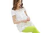 【ノーブランド品】可愛い マタニティ チュニック ブラウス レース 半袖 (L, ホワイト)