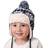 【SEBLES】 ベビー ノルディック ウィンター キュート ニット帽 赤ちゃん 0カ月 ～ 3歳 全3色 サイズ 48cm クロスセット (ネイビー)