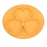 PowerLead シリコーンマットプレイスマット円形送りと3ハート型のベビーウォーカーコンパートメントプレート (マンゴー色)