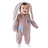 nijuh うさぎ うさ耳 コスチューム カバーオール ベビー 防寒 着ぐるみ ジップアップ フード ふわふわ (66, ピンク)