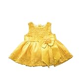 ベイビー服 ワンピース　夏 プリンセスドレス Pojour 女の子服　1-6歳子供かわいいリボン付き 綿 通気 黄色(90cm)