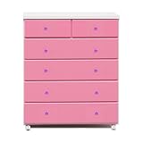 アルファタカバ ベビータンスシリーズ ブロッサムキャスター付きチェスト 80cm幅5段 ピンク(クリスタルパープル)