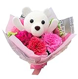くまさんのアートフラワーブーケ 花束 ホワイト 造花 カーネーション ベアー ぬいぐるみ かわいい おしゃれ 誕生日 母の日 記念日 七夕