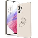 Galaxy A53 ケース リング シリコン SC-53C SCG15 サムスンA53 カバー リング付き 白 耐衝撃 スリム tpu ソフト 薄型 スタンド機能付き 360回転 車載ホルダー a53対応(アンティークホワイト)