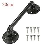 KING DO WAY 30cm 取手 つまみ ドアハンドル 引き出し アイアンパイプ 金属 ブラック 工業風 アンティーク調 ネジ入り