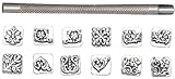 elrinrin レザークラフト 刻印 ハンドメイド カービング スタンプセット シルバー 打刻印ポンチ 金属 DIY レザーツール 唐草模様/12種