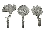 メタル装飾壁フックシルバー仕上げフラワーメダリオン3 Pieceメタル壁フックセット3.5 X 6 X 1.75インチシルバーモデル# 46821