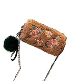 [ MT On&Do ] 薔薇 刺繍 チェーン ショルダーバッグ ファー 冬 かわいい バラ お出かけ レディース マザーズバッグ 通学 通勤 (ブラウン)