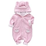 YY-Natuhi ベビー服 女の子 ロンパース カバーオール 前開き 新生児 秋冬 長袖 赤ちゃん 肌着 ボディスーツ 着ぐるみ コットン 出産祝い かわいい クマ ピンク (80cm)