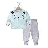 YUEGUANG キッズ パジャマ ベビー服 ルームウェア 長袖　Tシャツ＆パンツ　上下セット 男女兼用 縞模様 子供服 こども 可愛い 春秋 カジュアル (80cm, グリーン)