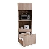 食器棚 キッチンボード 木目調 扉収納 オープン収納 可動棚 コンセント 2口 スライド棚 ワゴン 収納 キャスター付 通気孔 上段A＋下段Aタイプ オーク 新生活