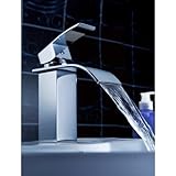 Oukuデッキマウントシングルハンドルウォーターフォールセンターセット洗面所蛇口with Curved注ぎ口クロムUnique Designer Vanityクーパー衛生器具Roman Tub洗面Wi