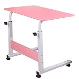 Carfeny 昇降式サイドテーブル ベットサイドテーブル 滑車付き 自由回転  簡単に移動 パソコンデスク 60x40cm 高さ約70~90cm (ピンク)