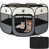 風織商社 ペットサークル 折畳み 犬 サークル 室内 91cm*91*58cm 猫 サークル 大型 八角形 ドッグハウス ペットサークル 屋根付き アウトドア 防災 猫 犬 ケージ 犬 サークル 折り畳み 室内 屋外 キャンプ メッシュサークル 頑丈 出産室 大型犬 小型犬 猫 レジャーシート 大判 (グレー, L, 8)