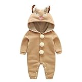 Deylaying 赤ちゃん 男の子 女の子 可愛い ニット コットン ロンパース クリスマスシカ 長袖 フード付き 保暖 防寒 ジャンプスーツ 男女兼用 新生児 秋冬 アウターウェア クリスマスの服