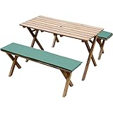 Rocking Table(ロッキングテーブル)  ピクニックテーブル 3点セット 120幅 ダークブラウン クッション(グリーン)付き RPT-120DB-C-GR