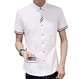 [Agree With] アグリーウィズ カジュアルシャツ トップス コットン ボタンダウン 半袖 ベーシックカラー 麻カットソー オープンシャツ オープンカットソー 麻シャツロング 半袖カットソー ビジネス ランニングカットソー カジュアルカットソーメンズ インナーカットソー ランニングシャツ おしゃれ ハーフスリーブカットソー 大きいサイズ メンズ (M ホワイト)