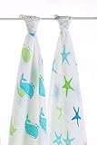 LAT(リー·アンド·タウン) ガーゼおくるみ　高級ベビー用ソフトモスリン ブランケット（多機能） Baby Muslin Swaddle Blanket　2枚セット　コットン100% 柄組み合せ (