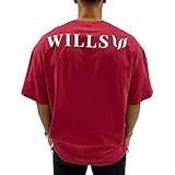 [WILLS FITNESS] Tシャツ メンズ 半袖 オーバーサイズ Tシャツ ビッグシルエット 五分丈 ウィルズフィットネス CLASSIC LOGO BACK PRINT OVERSIZE T-SHIRT 筋トレ ジム スポーツウェア 9900000010016 (XXXL, Wine)